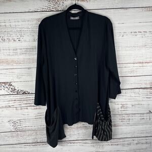 Alembika Women's Size M Black Button Up V Neck Top